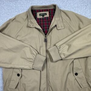 Orvis Bomber Windbreaker Jacket Men Large Plaid Lining Khaki Full Zip Casual Dad